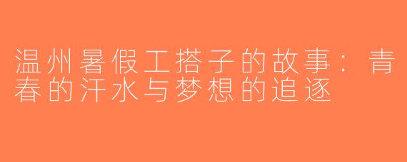 温州暑假工搭子的故事：青春的汗水与梦想的追逐