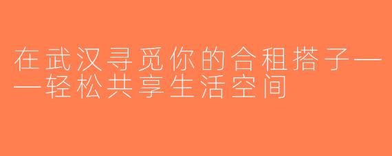 在武汉寻觅你的合租搭子——轻松共享生活空间
