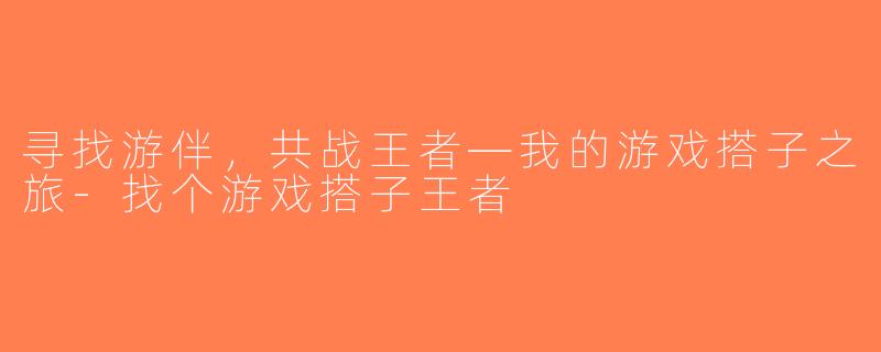 寻找游伴，共战王者—我的游戏搭子之旅-找个游戏搭子王者