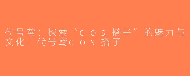 代号鸢：探索“cos搭子”的魅力与文化-代号鸢cos搭子