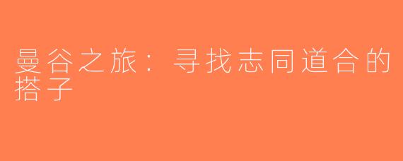 曼谷之旅：寻找志同道合的搭子