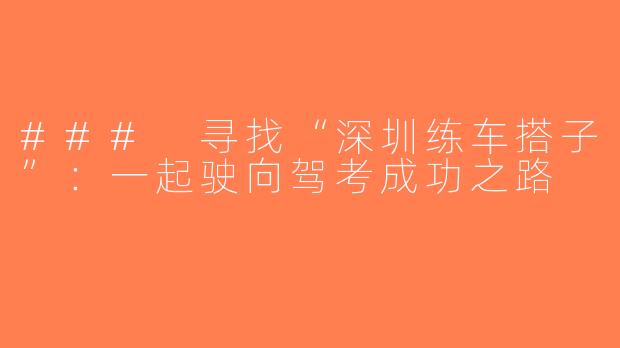 ### 寻找“深圳练车搭子”：一起驶向驾考成功之路
