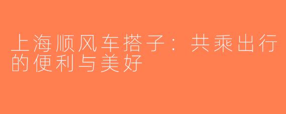 上海顺风车搭子：共乘出行的便利与美好