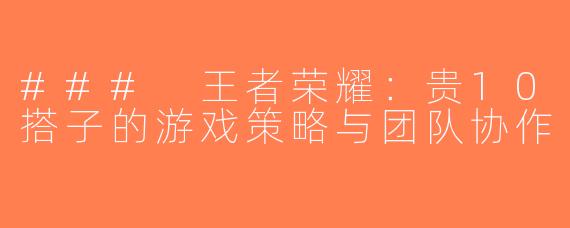 ### 王者荣耀：贵10搭子的游戏策略与团队协作