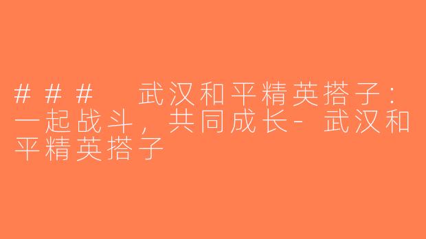### 武汉和平精英搭子：一起战斗，共同成长-武汉和平精英搭子