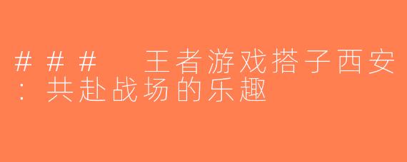 ### 王者游戏搭子西安：共赴战场的乐趣