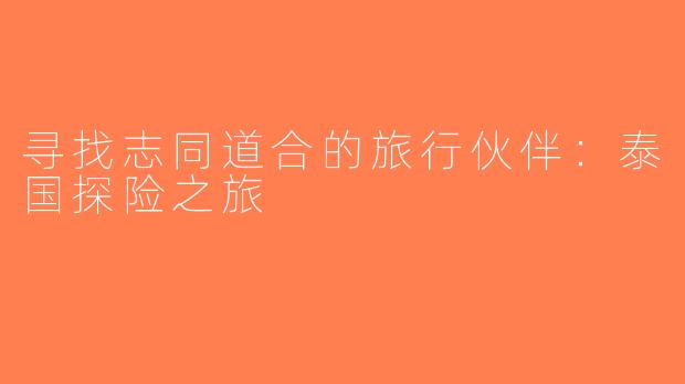 寻找志同道合的旅行伙伴：泰国探险之旅