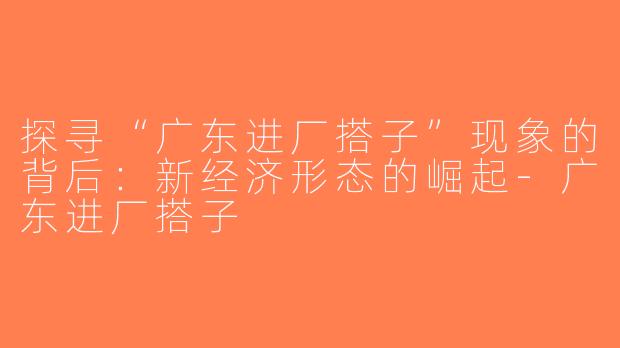 探寻“广东进厂搭子”现象的背后：新经济形态的崛起-广东进厂搭子