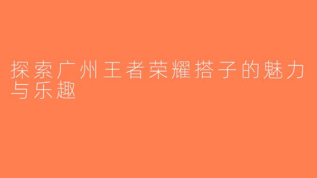 探索广州王者荣耀搭子的魅力与乐趣