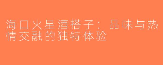海口火星酒搭子：品味与热情交融的独特体验