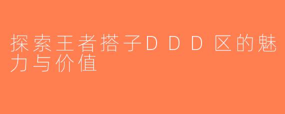 探索王者搭子DDD区的魅力与价值