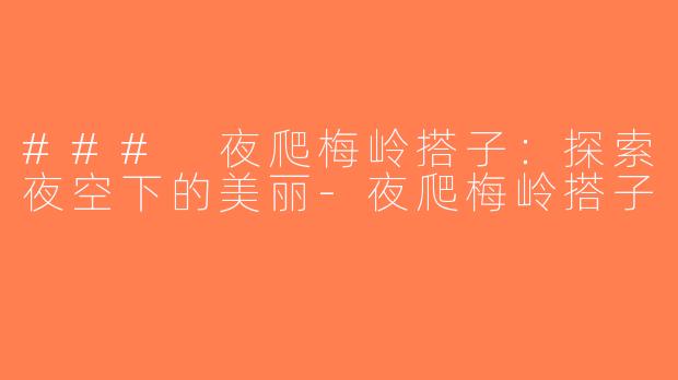 ### 夜爬梅岭搭子：探索夜空下的美丽-夜爬梅岭搭子