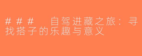 ### 自驾进藏之旅：寻找搭子的乐趣与意义