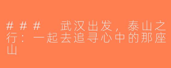 ### 武汉出发，泰山之行：一起去追寻心中的那座山