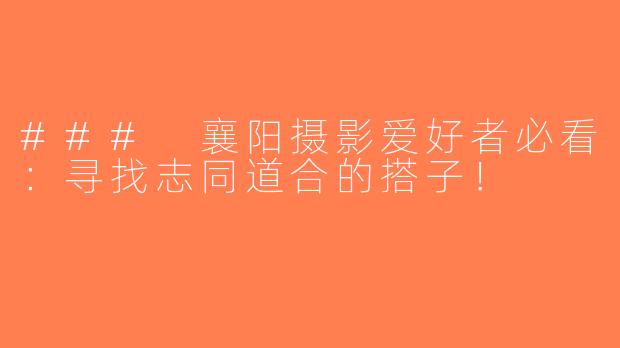### 襄阳摄影爱好者必看：寻找志同道合的搭子！