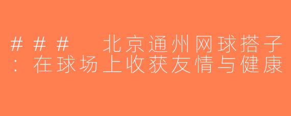### 北京通州网球搭子：在球场上收获友情与健康