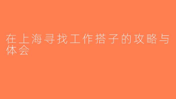 在上海寻找工作搭子的攻略与体会