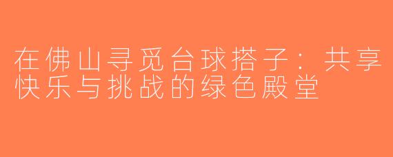 在佛山寻觅台球搭子：共享快乐与挑战的绿色殿堂