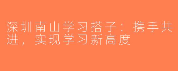 深圳南山学习搭子：携手共进，实现学习新高度