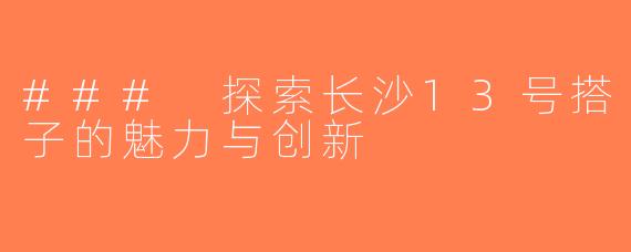 ### 探索长沙13号搭子的魅力与创新