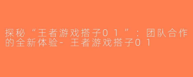 探秘“王者游戏搭子01”：团队合作的全新体验-王者游戏搭子01
