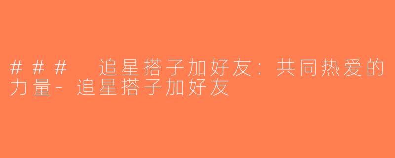 ### 追星搭子加好友：共同热爱的力量-追星搭子加好友