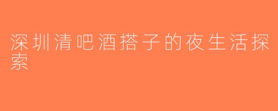 深圳清吧酒搭子的夜生活探索