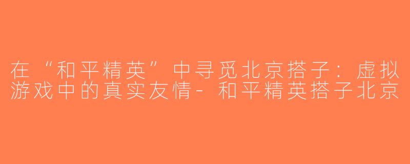 在“和平精英”中寻觅北京搭子：虚拟游戏中的真实友情-和平精英搭子北京