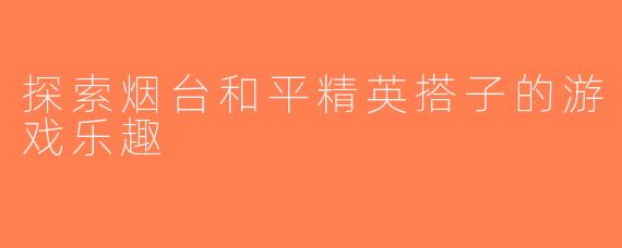 探索烟台和平精英搭子的游戏乐趣