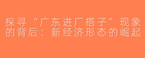 探寻“广东进厂搭子”现象的背后：新经济形态的崛起