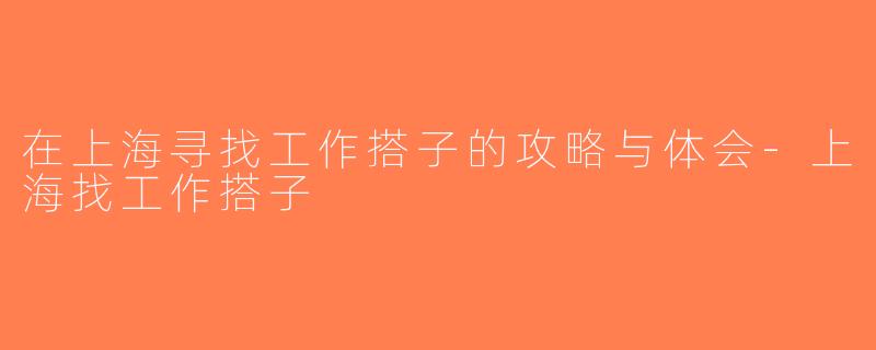 在上海寻找工作搭子的攻略与体会-上海找工作搭子