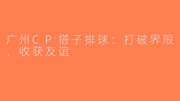 广州CP搭子排球：打破界限，收获友谊