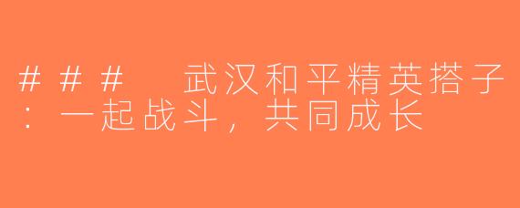 ### 武汉和平精英搭子：一起战斗，共同成长