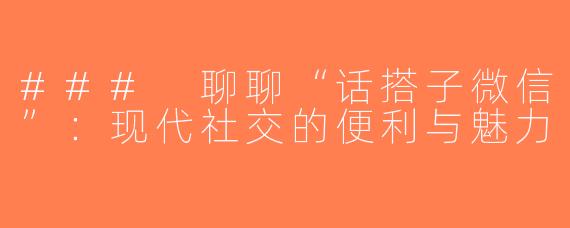 ### 聊聊“话搭子微信”：现代社交的便利与魅力