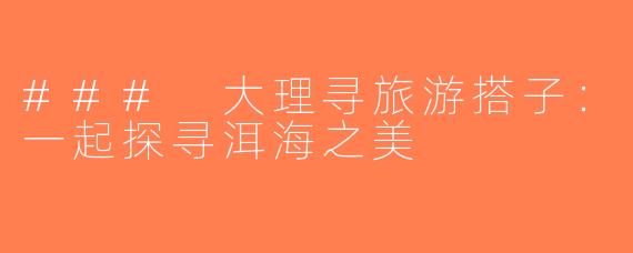 ### 大理寻旅游搭子：一起探寻洱海之美