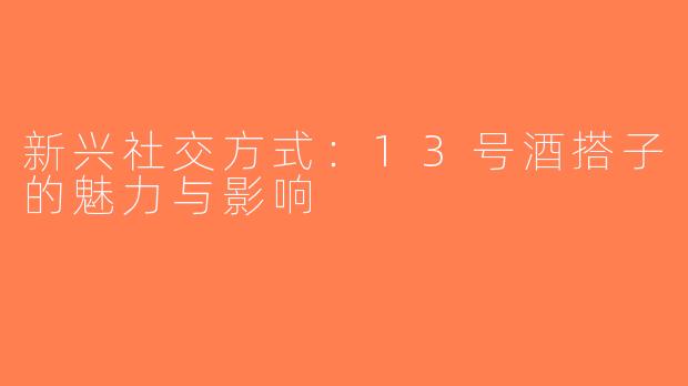 新兴社交方式：13号酒搭子的魅力与影响