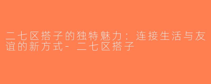 二七区搭子的独特魅力：连接生活与友谊的新方式-二七区搭子
