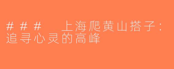 ### 上海爬黄山搭子：追寻心灵的高峰