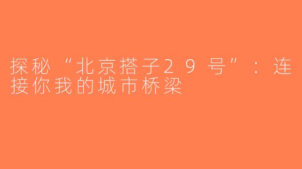 探秘“北京搭子29号”：连接你我的城市桥梁