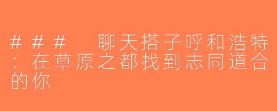 ### 聊天搭子呼和浩特：在草原之都找到志同道合的你