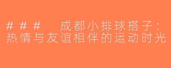 ### 成都小排球搭子：热情与友谊相伴的运动时光