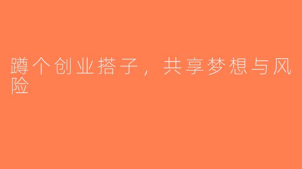 蹲个创业搭子，共享梦想与风险