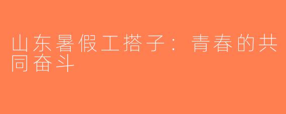山东暑假工搭子：青春的共同奋斗