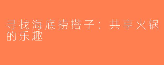 寻找海底捞搭子：共享火锅的乐趣
