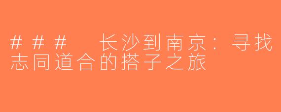 ### 长沙到南京：寻找志同道合的搭子之旅