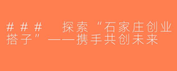 ### 探索“石家庄创业搭子”——携手共创未来