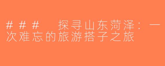 ### 探寻山东菏泽：一次难忘的旅游搭子之旅