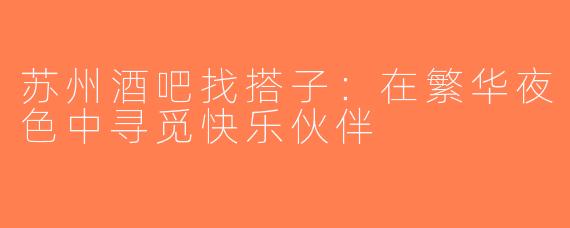 苏州酒吧找搭子：在繁华夜色中寻觅快乐伙伴