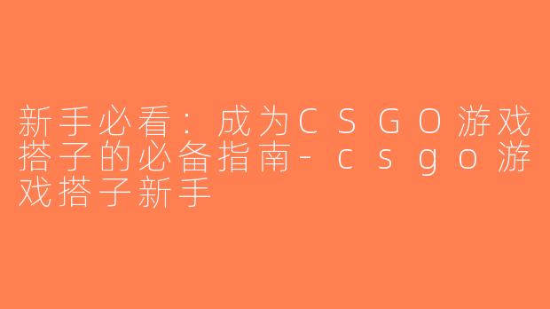 新手必看：成为CSGO游戏搭子的必备指南-csgo游戏搭子新手