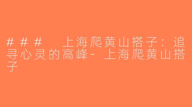 ### 上海爬黄山搭子：追寻心灵的高峰-上海爬黄山搭子